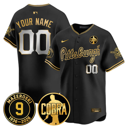 Custom PIT Memories Vapor Limited Gold Jersey - Bill Mazeroski Patch - Stitched