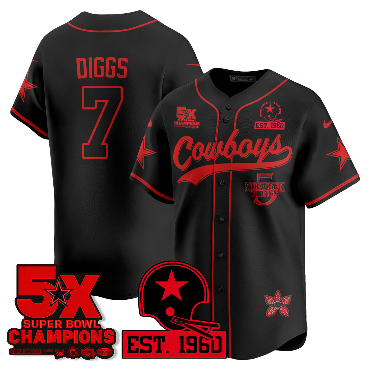 DAL Stranger Things Vapor Limited Baseball Jersey - Stitched