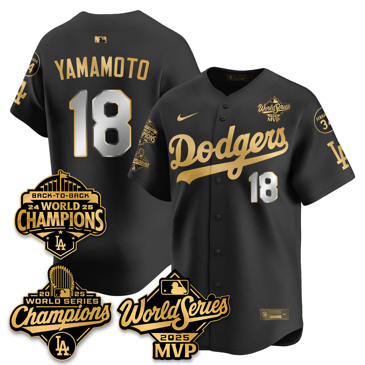 Yoshinobu Yamamoto LAD 2025 World Series MVP Jersey - All Stitched N2