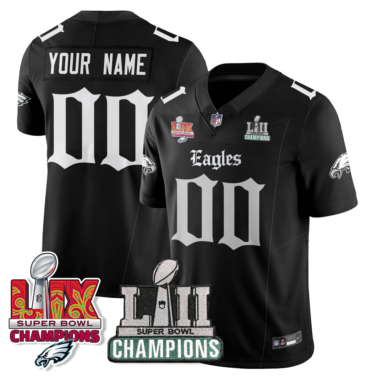 PHI 'Gothic Philly' LII-LIX Super Bowl Champions Vapor Limited Custom Jersey - Stitched
