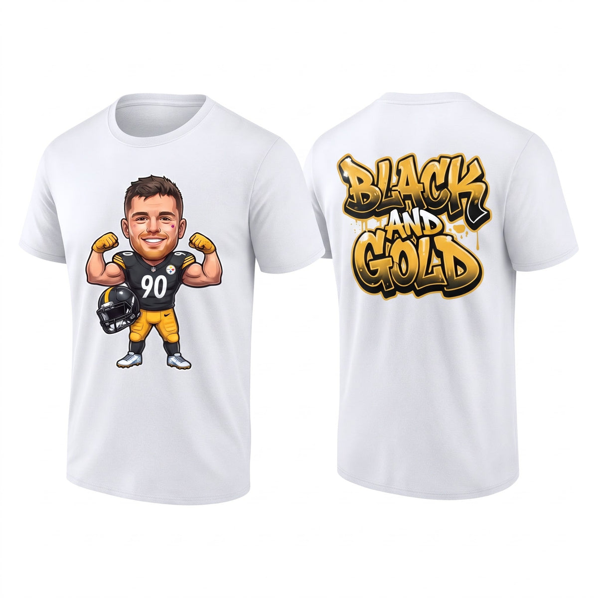 PIT TJ. Watt #90 Black & Gold Two Sides T-Shirt - Printed