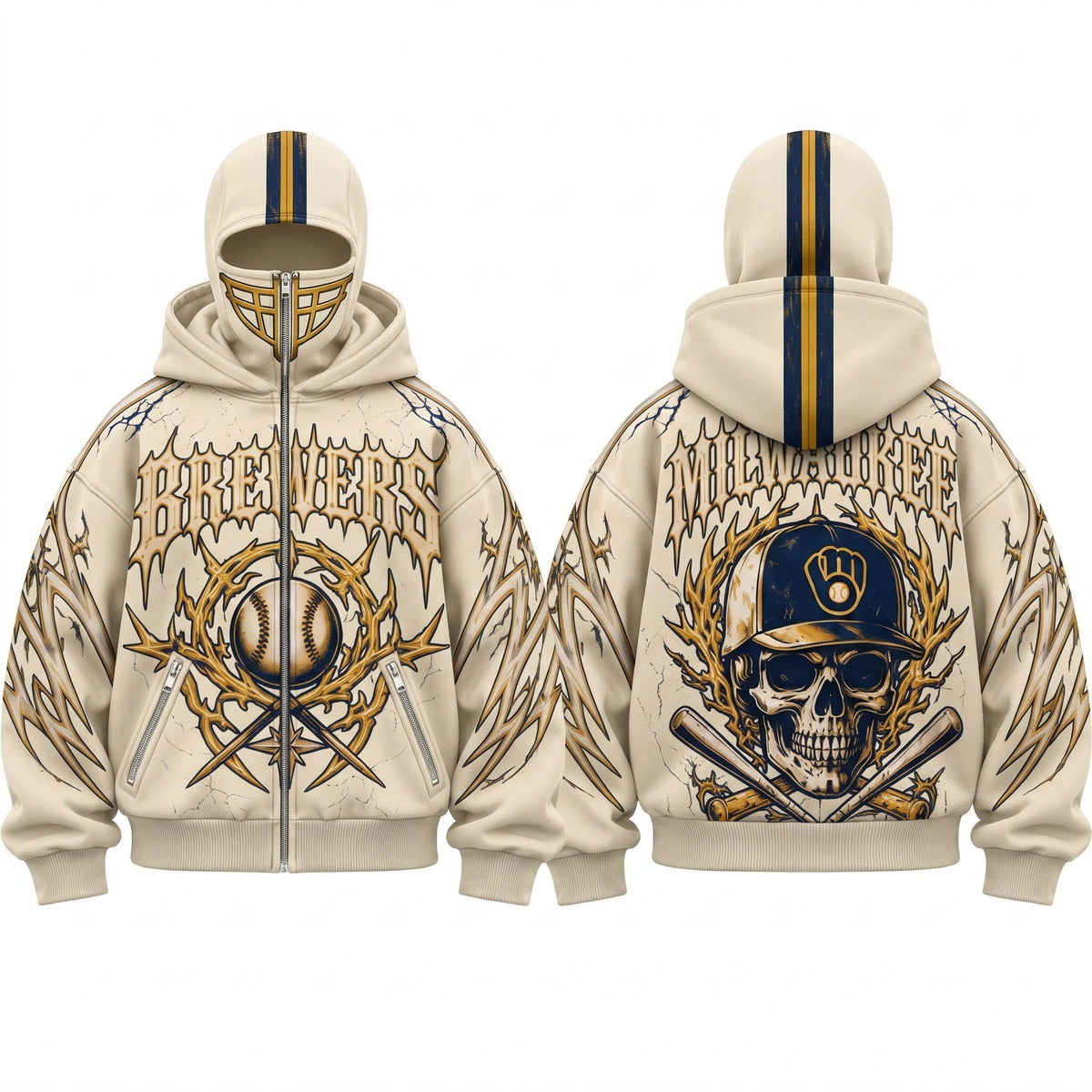 MIL Gothic Style Mask Zip Up Hoodie - Printed