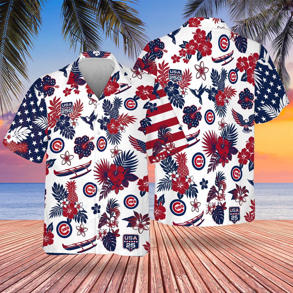 Chicago Cubs Special Semiquincentennial Hawaiian Design Button Shirt V2