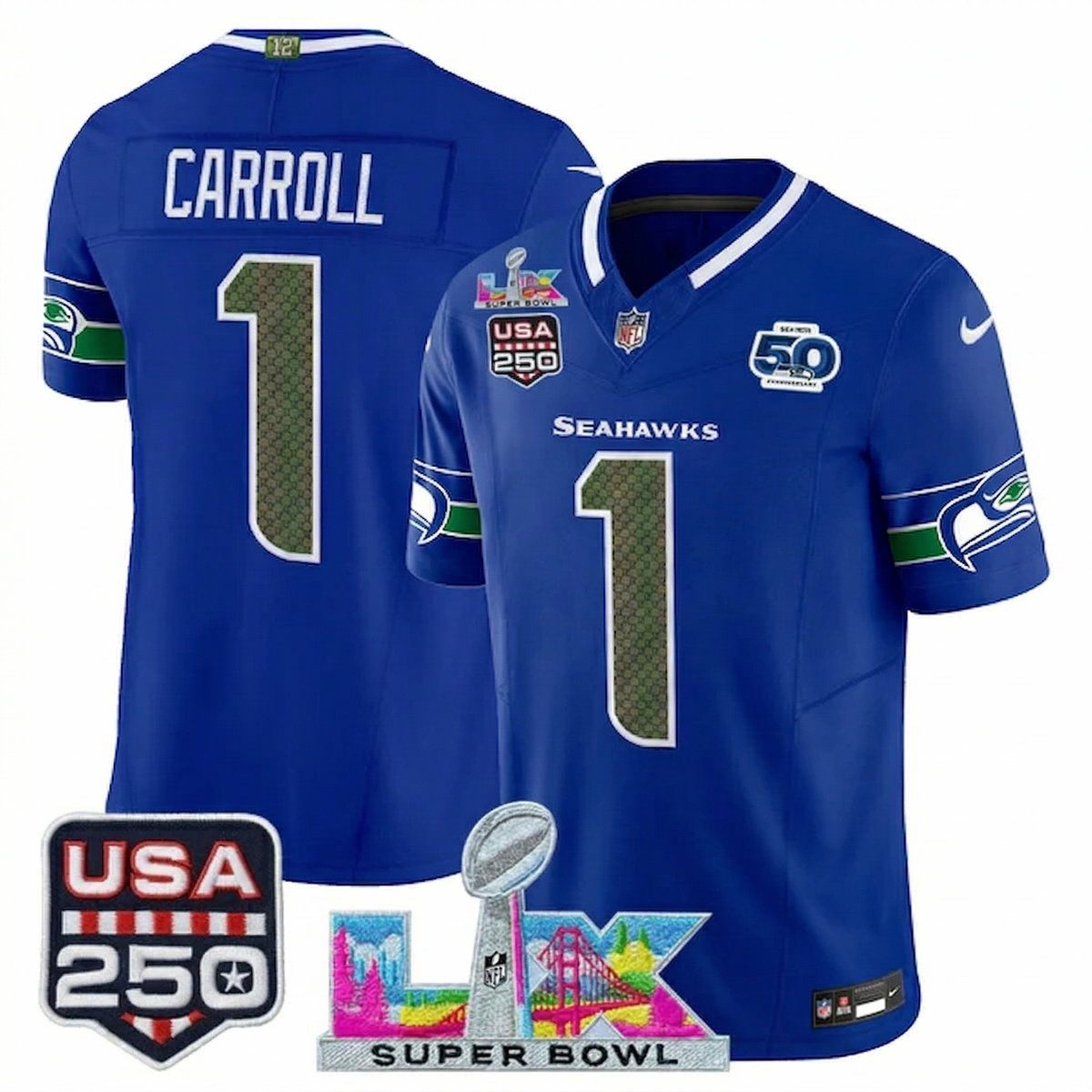 SEA "Super Bowl LX & United States 250th Anniversary Patch" Vapor Limited Jersey - Stitched