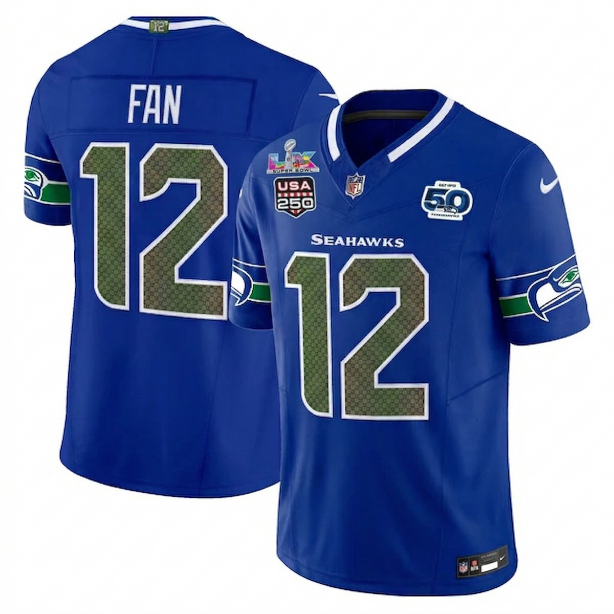 SEA "Super Bowl LX & United States 250th Anniversary Patch" Vapor Limited Jersey - Stitched