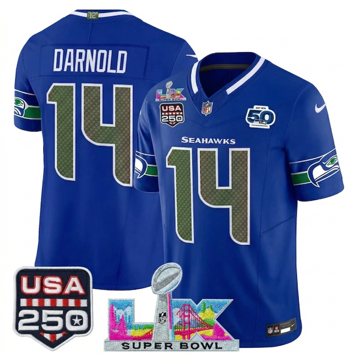 SEA "Super Bowl LX & United States 250th Anniversary Patch" Vapor Limited Jersey - Stitched