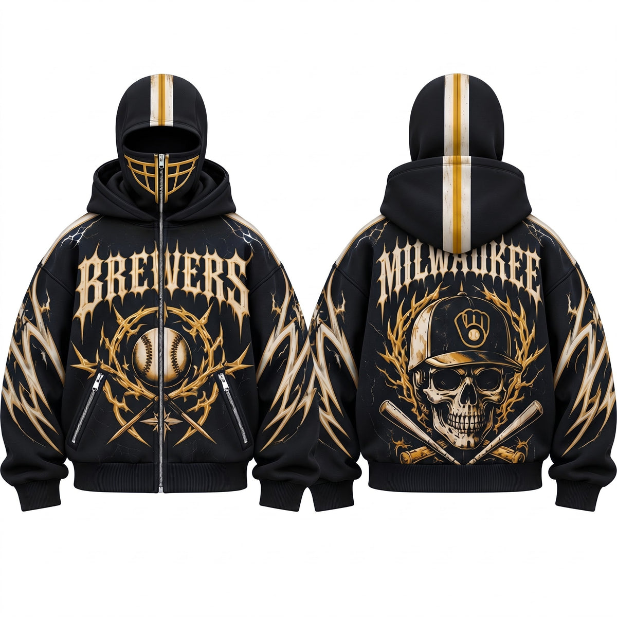 MIL Gothic Style Mask Zip Up Hoodie - Printed