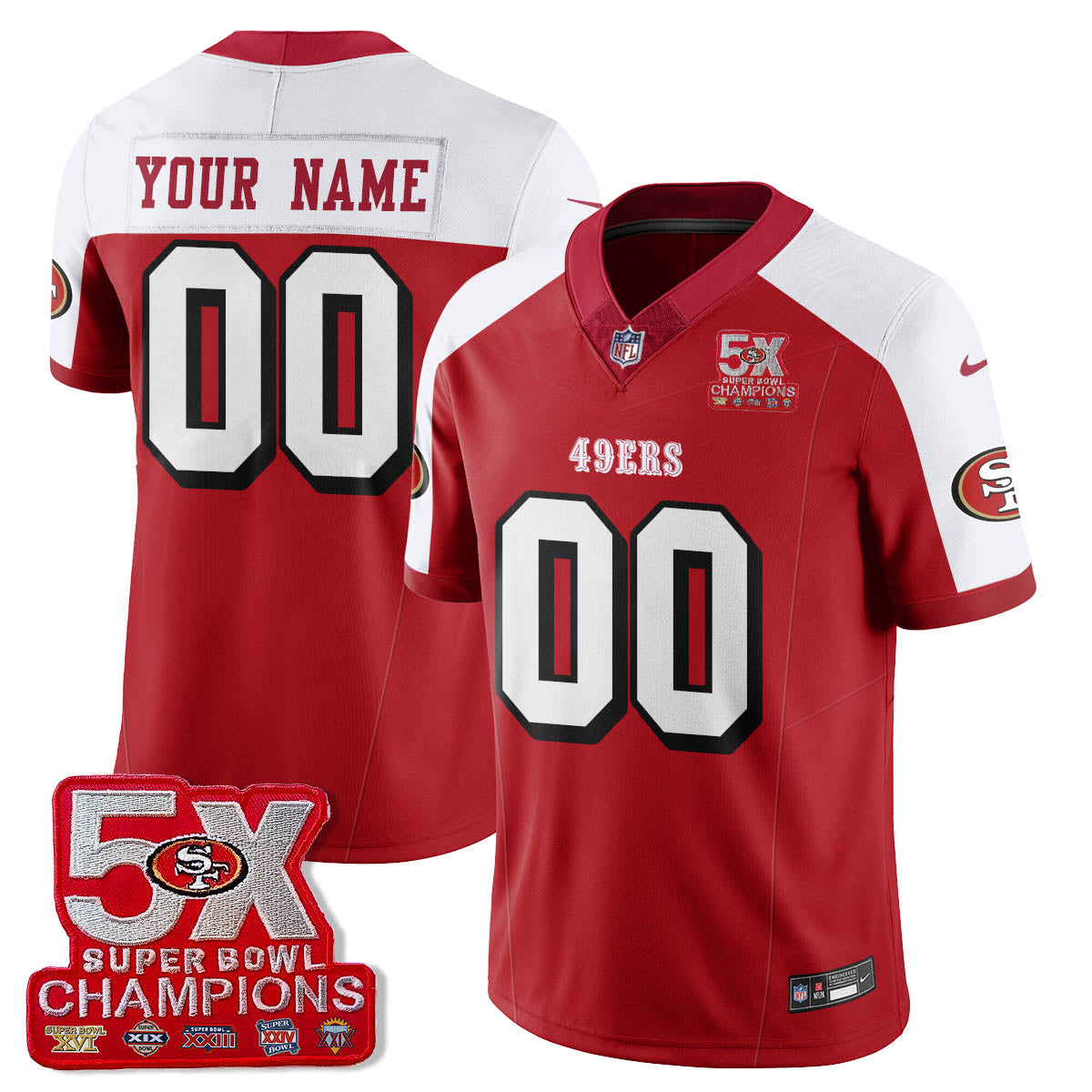 SF 5-Time Champions Patch Vapor Limited Custom Jersey - Stitched