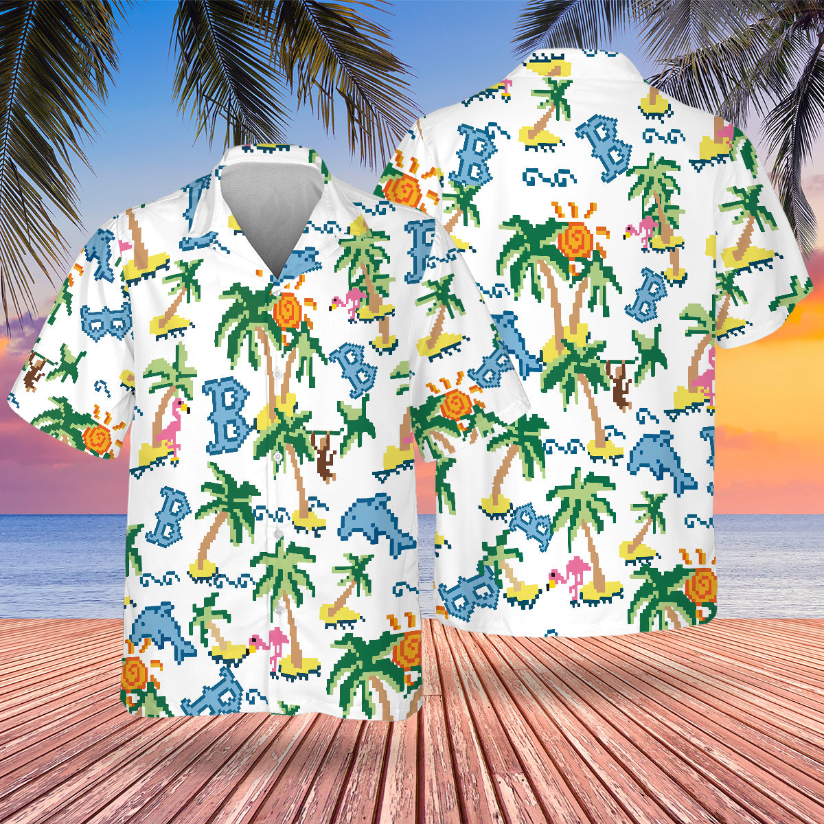BOS Pixel Hawaiian Design Button Shirt