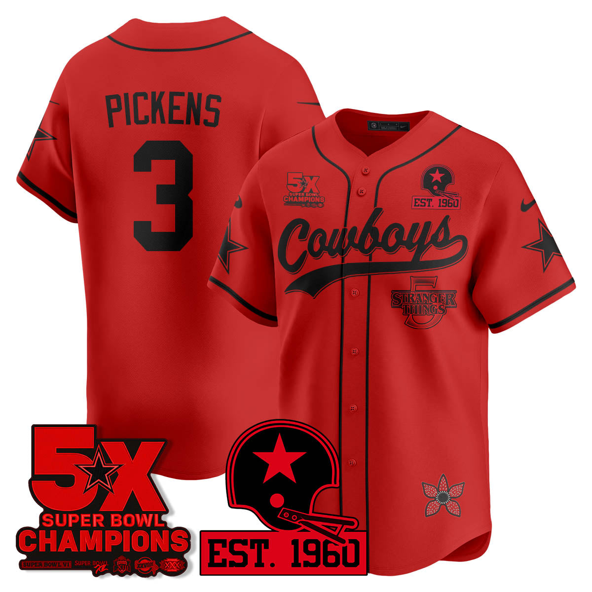 DAL Stranger Things Vapor Limited Baseball Jersey - Stitched