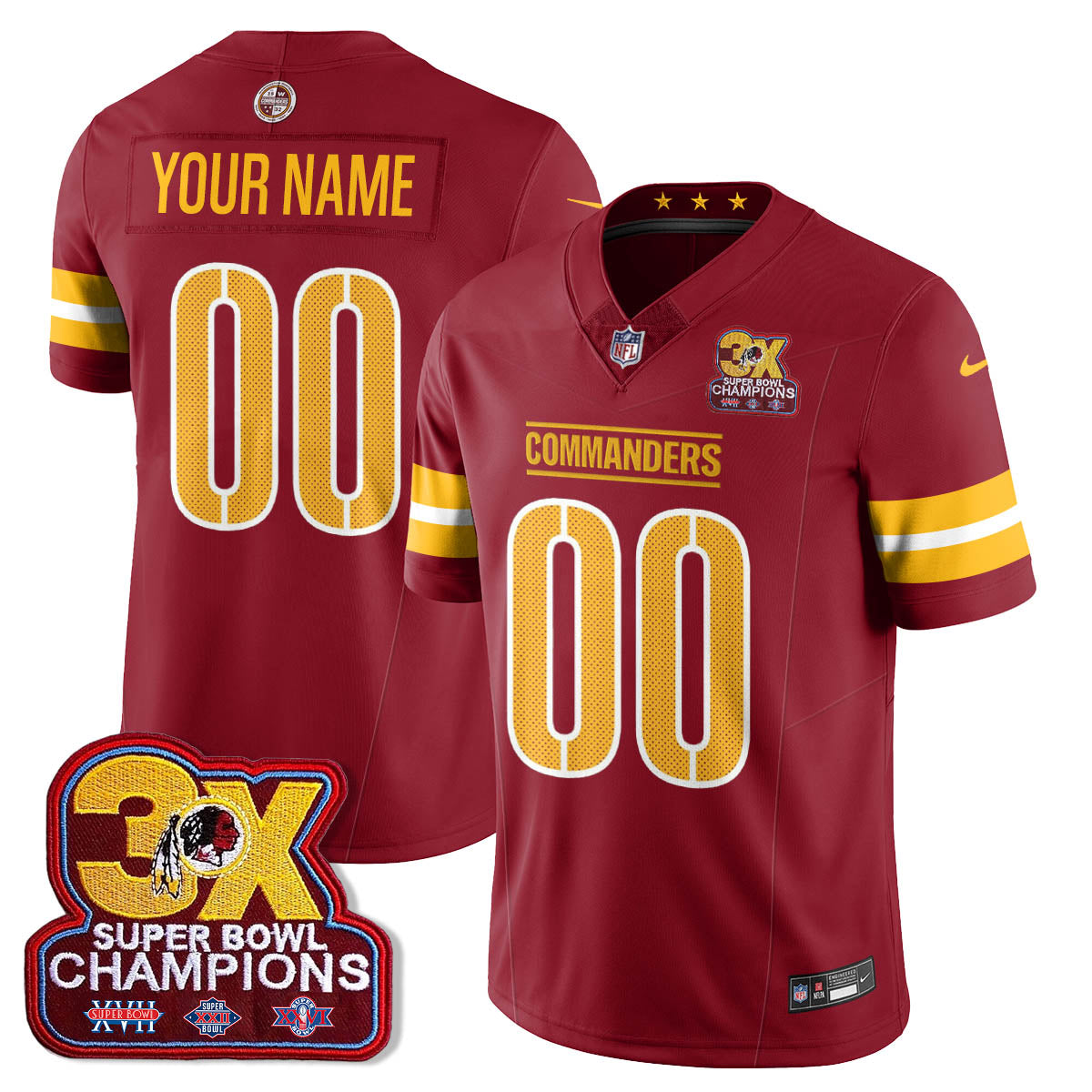 WAS 3-Time Champions Patch Vapor Limited Jersey - Stitched
