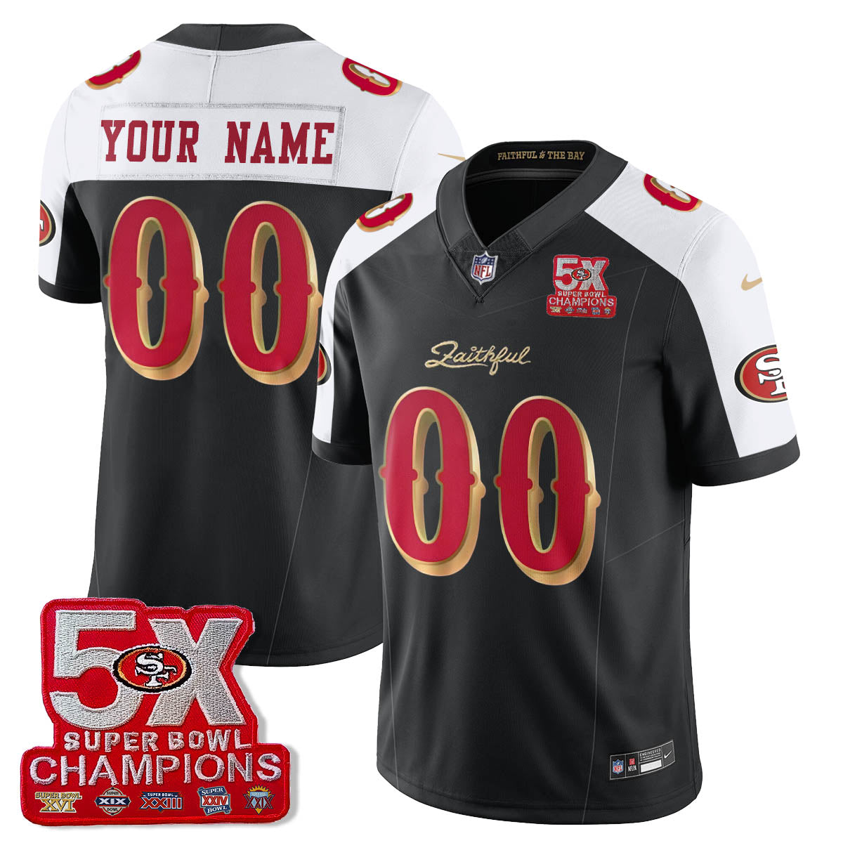 SF 5-Time Champions Patch Vapor Limited Custom Jersey - Stitched