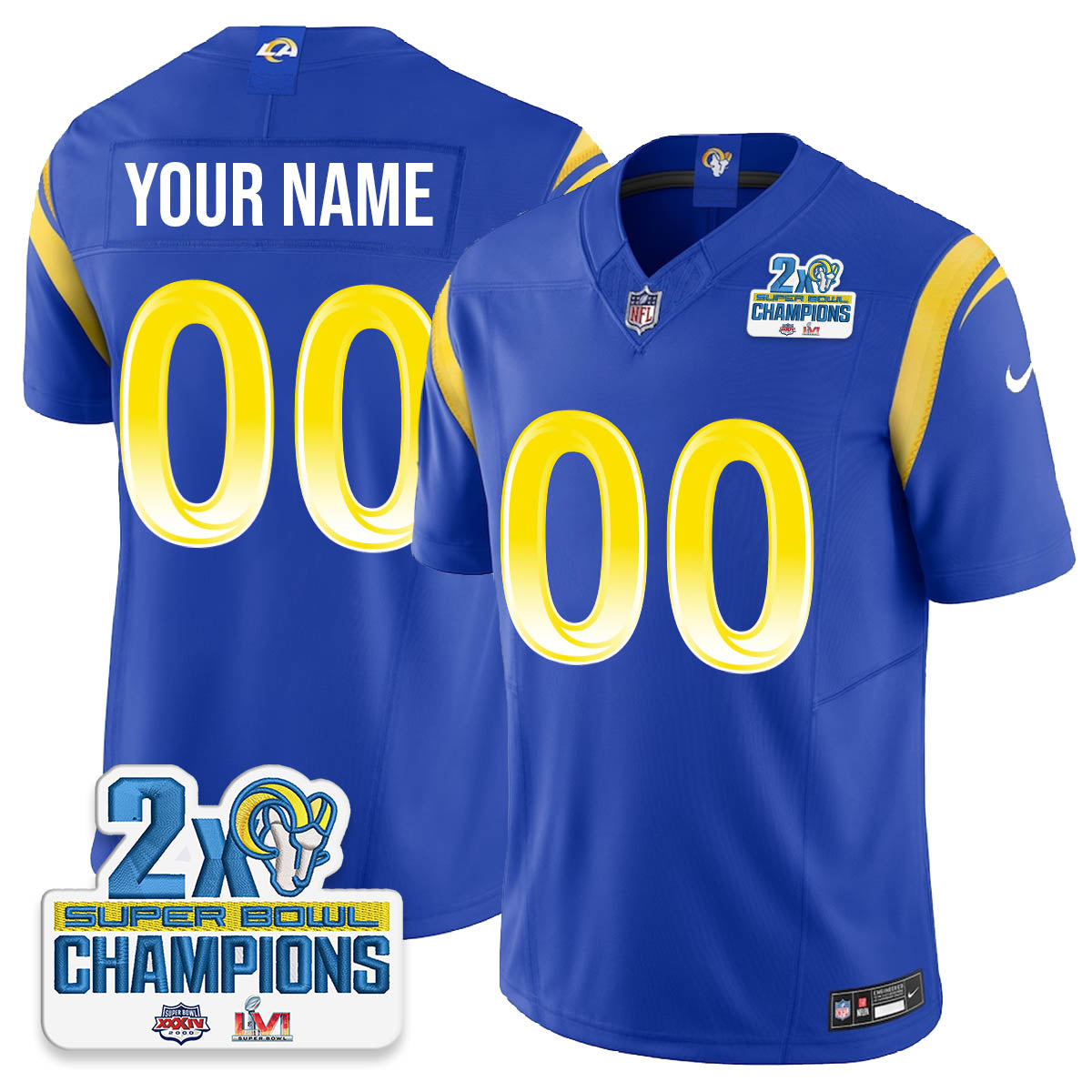 LAR 2-Time Champions Patch Vapor Limited Custom Jersey - Stitched