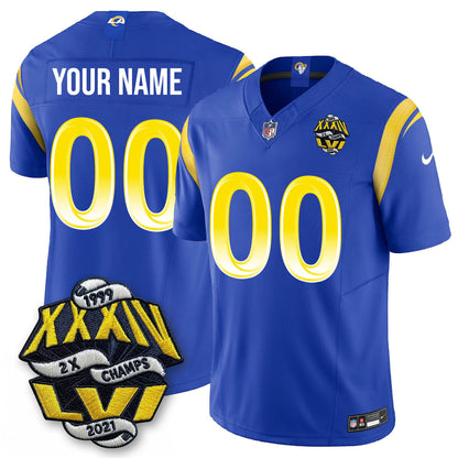 LAR 2-Time Champions Patch Vapor Limited Custom Jersey - Stitched