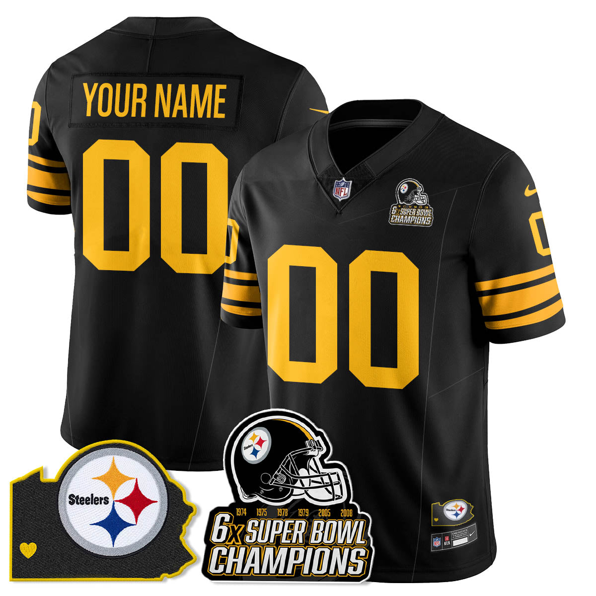 Custom PIT 6-Time Champions Patch Vapor Limited Jersey - Stitched