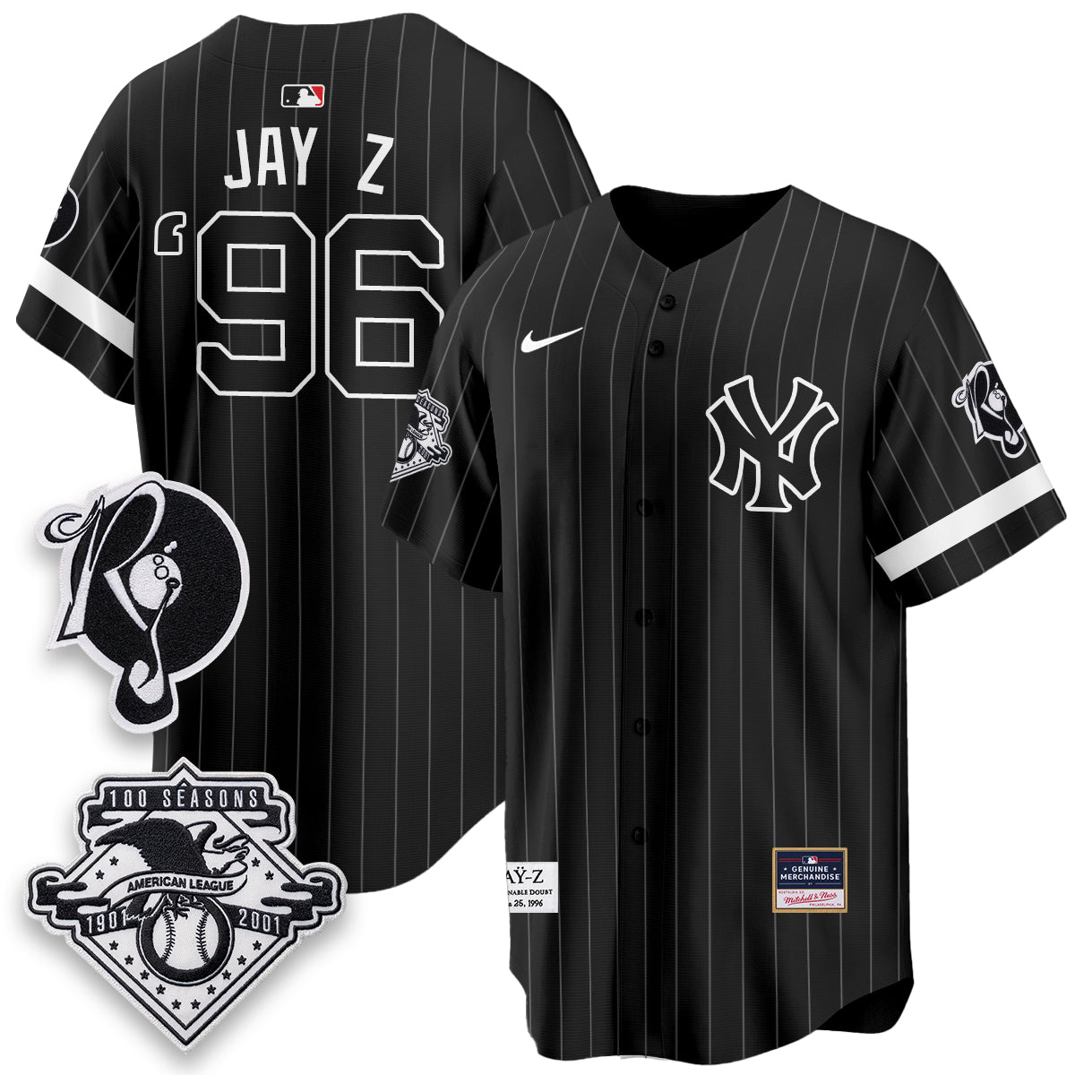 New York Yankees x Jay Z Edition Navy Pinstripe Jersey - Stitched