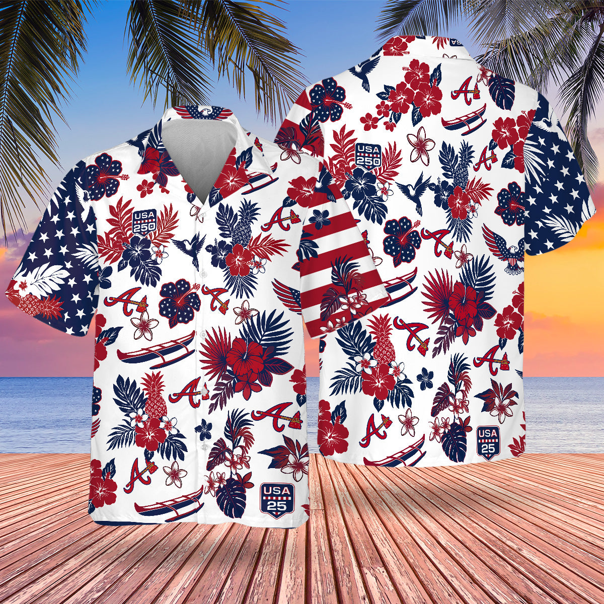 Atlanta Braves Special Semiquincentennial Hawaiian Design Button Shirt V2