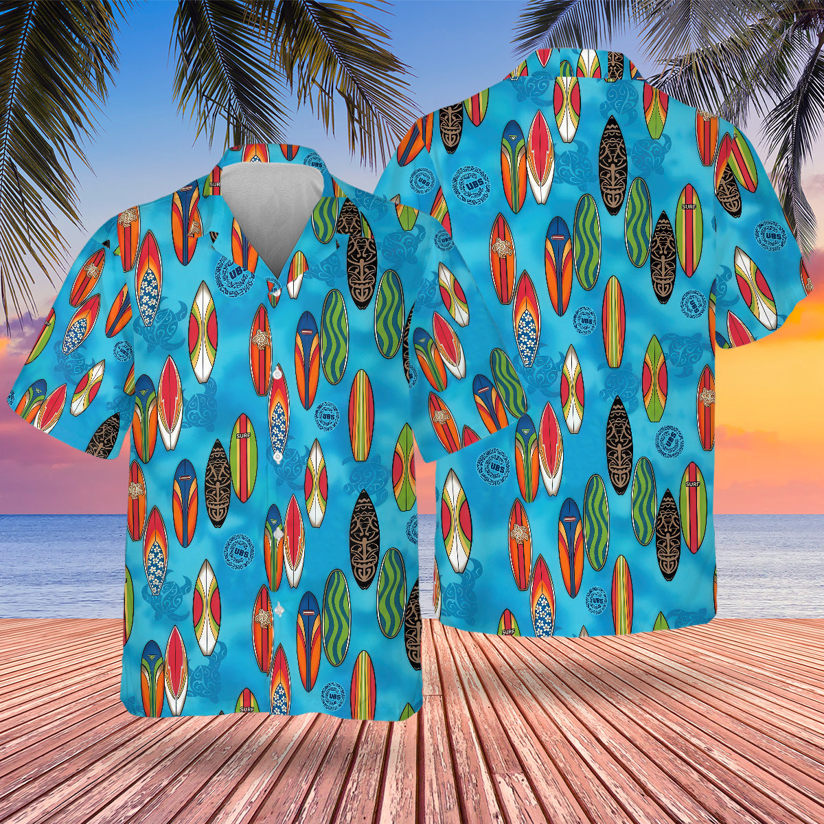 CHC Surfing Hawaiian Design Button Shirt