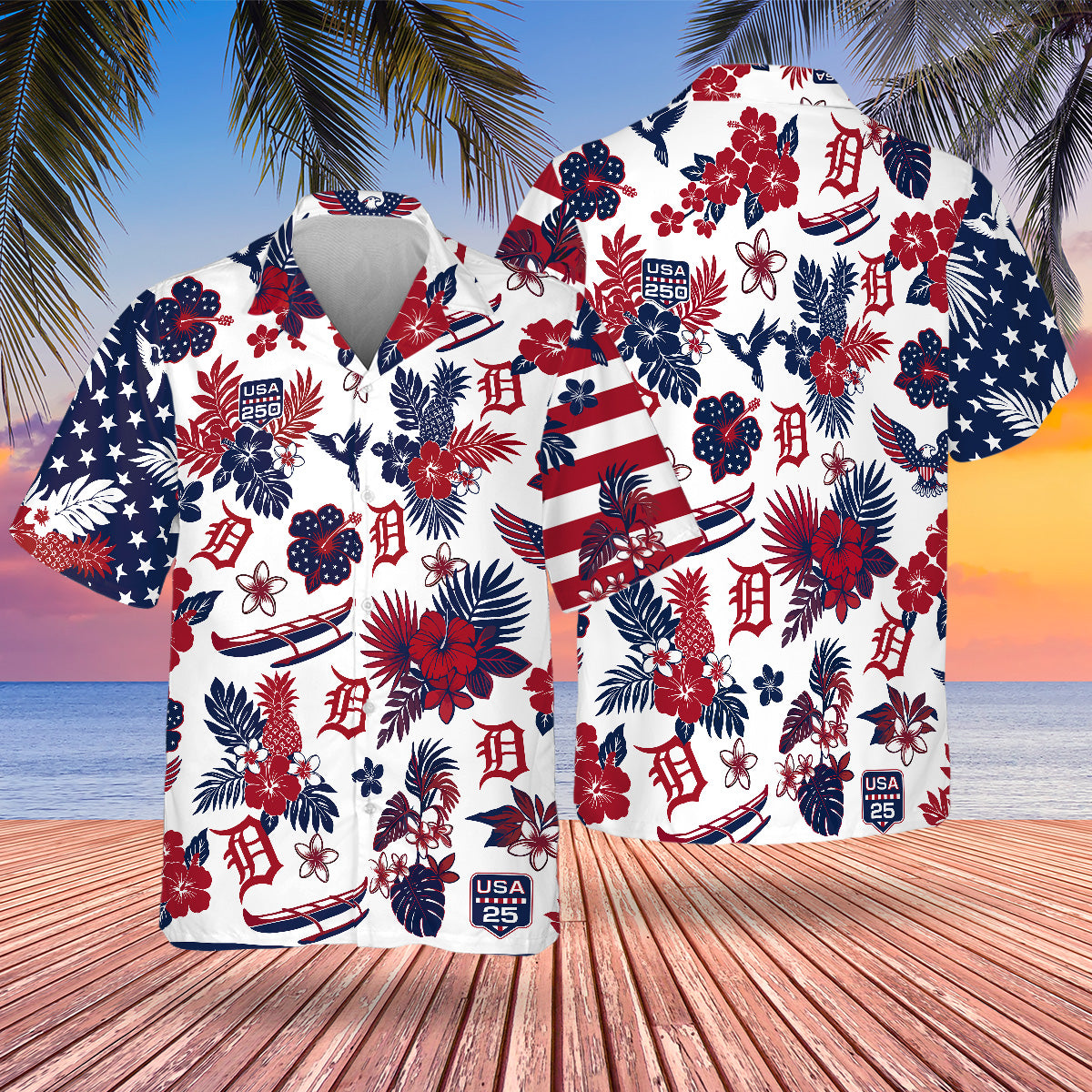 Detroit Tigers Special Semiquincentennial Hawaiian Design Button Shirt V2