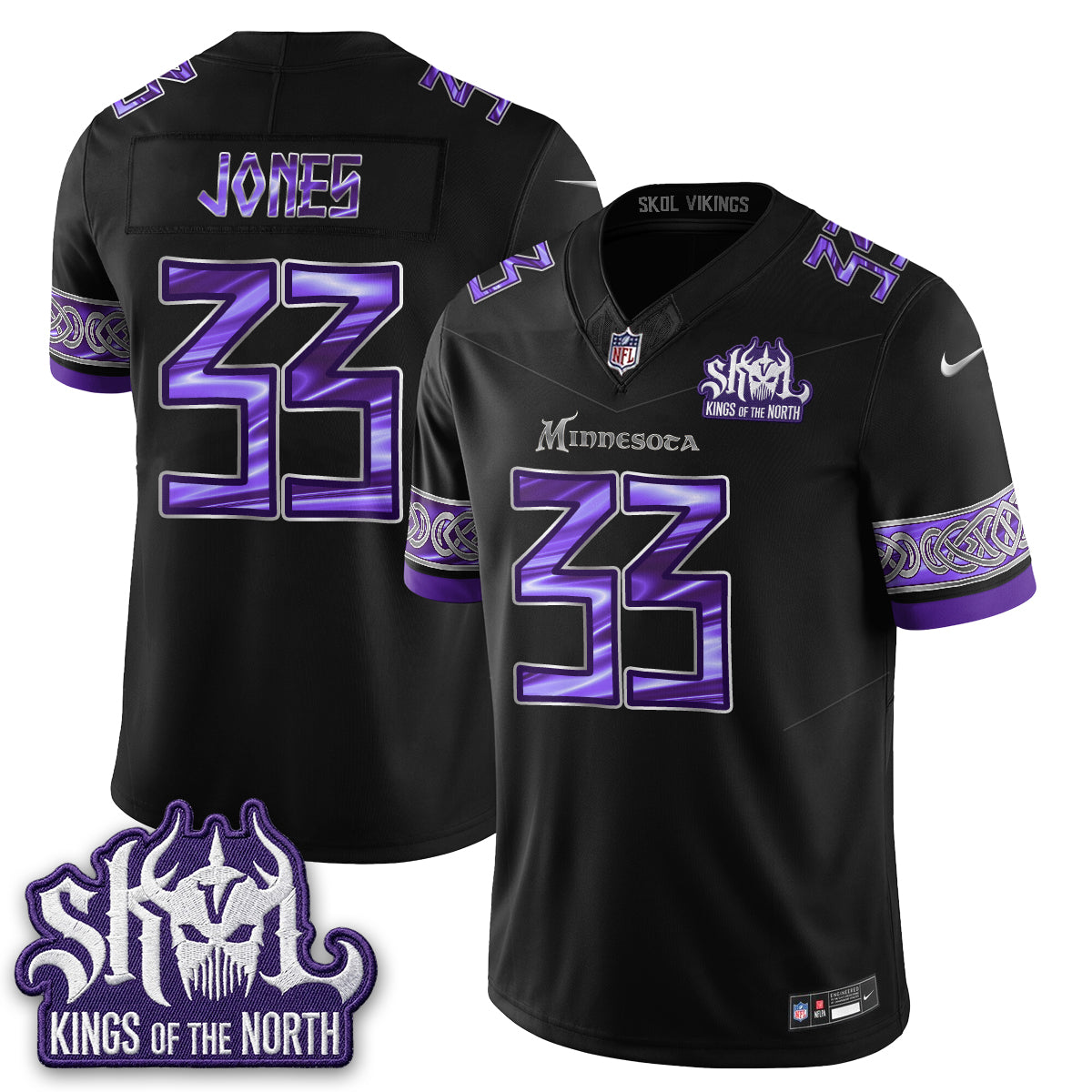 Minnesota Vikings Fangear Edition Warrior Skol Patch Vikings Font Vapor Jersey - Stitched