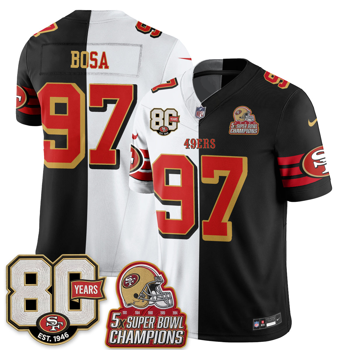 San Francisco 49ers Split Style Vapor Jersey - Stitched