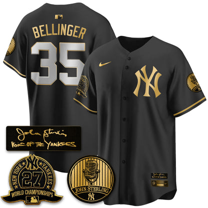 NYY John Sterling Tribute Patch Limited Gold Jersey - Stitched