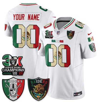Las Vegas Raiders 3X Champs Mexico Edition Vapor Custom Jersey - Stitched