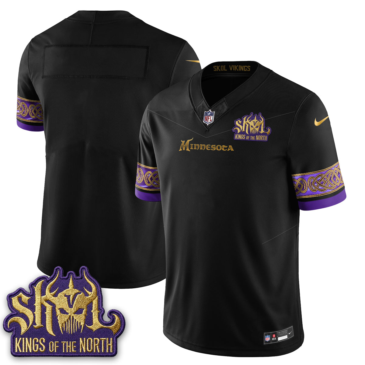 Minnesota Vikings Fangear Edition Warrior Skol Patch Vapor Jersey - Stitched