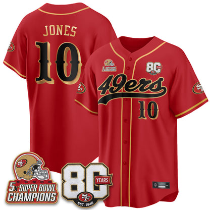SF 80 Years & 5X Champs Patch Black Gold Baseball Jersey - Stitched