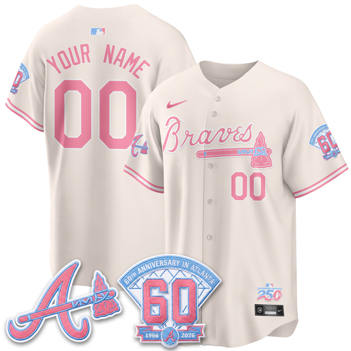 Atlanta Braves x Bubblegum Vapor Custom Jersey - Stitched