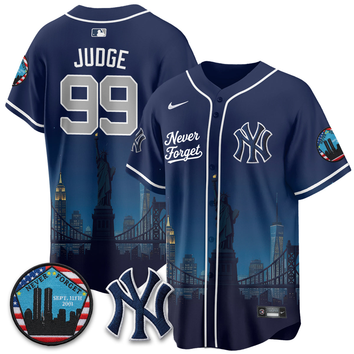 NYY Skyline Never Forget 9/11 Memorial Edition Vapor Jersey - Stitched