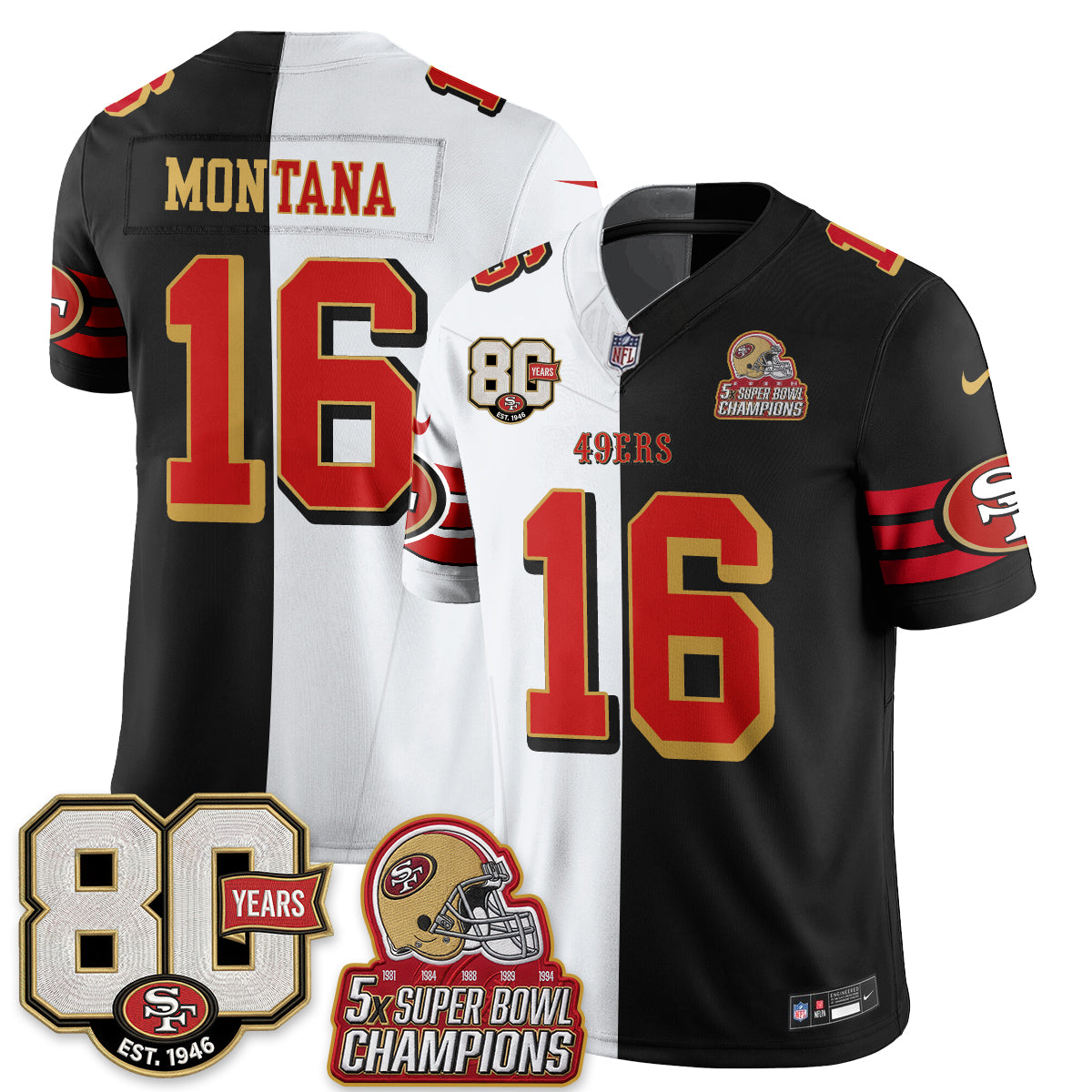San Francisco 49ers Split Style Vapor Jersey - Stitched