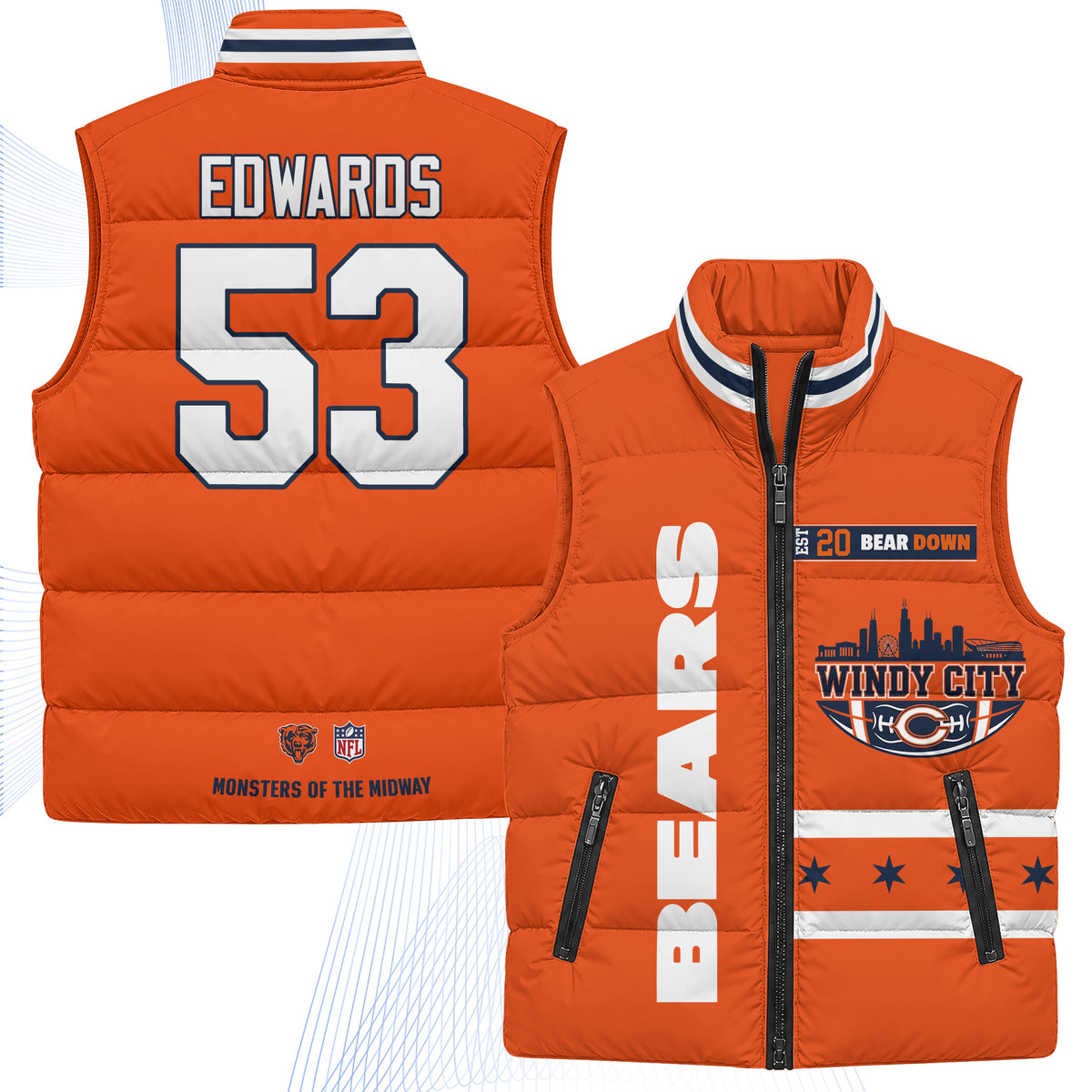 Chicago Bears "Windy City" Puffer Vest - Printed