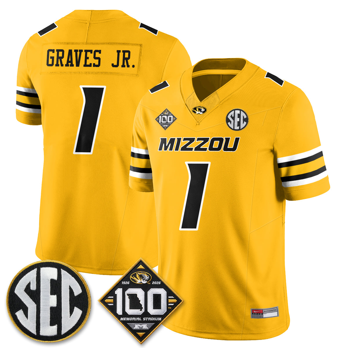 Missouri Tigers 100th Anniversary of Memorial Stadium Vapor Jersey - Stitched