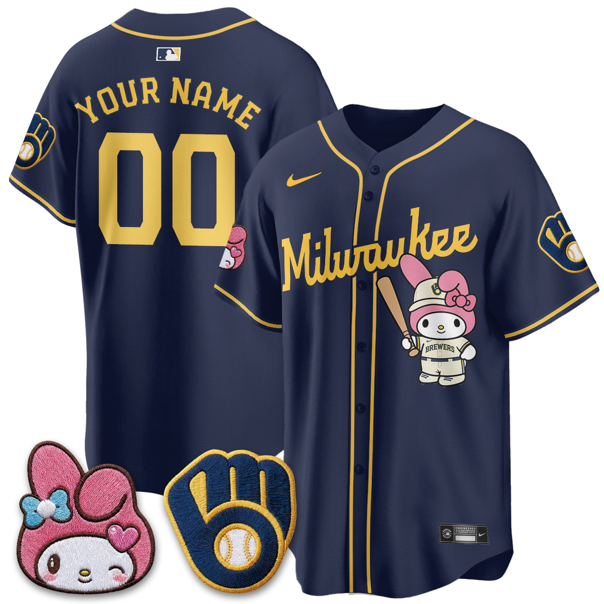 Milwaukee Brewers x Pink Sanrio Friend Edition Vapor Custom Jersey - Stitched