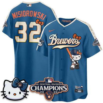 Milwaukee Brewers NL Central Champs x Meow KT Vapor Pink Jersey - Stitched