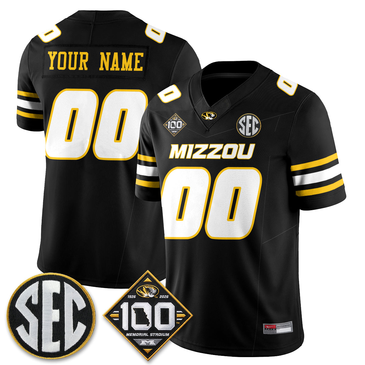 Missouri Tigers 100th Anniversary of Memorial Stadium Vapor Custom Jersey - Stitched