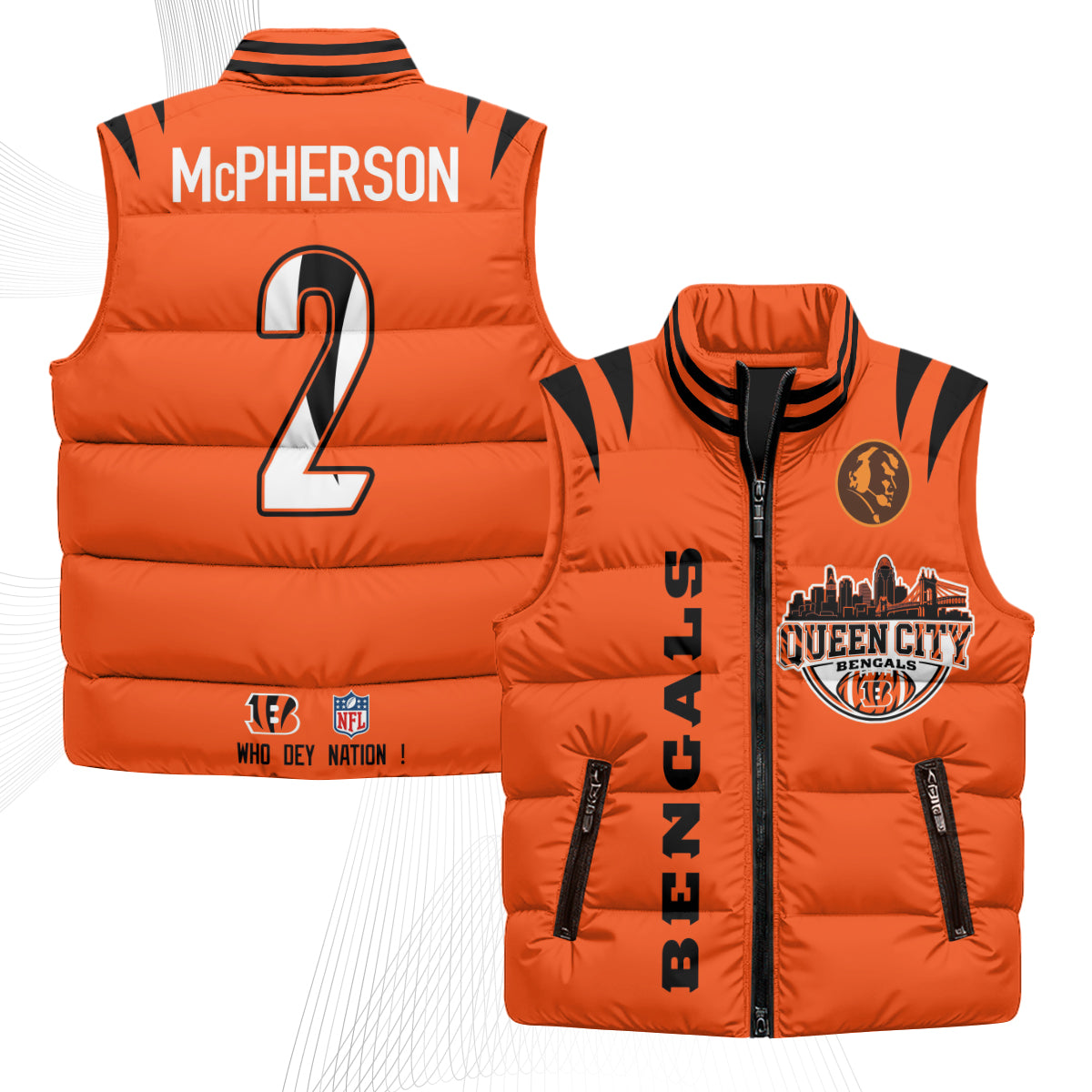 Cincinnati Bengals John Madden Patch Puffer Vest - Printed