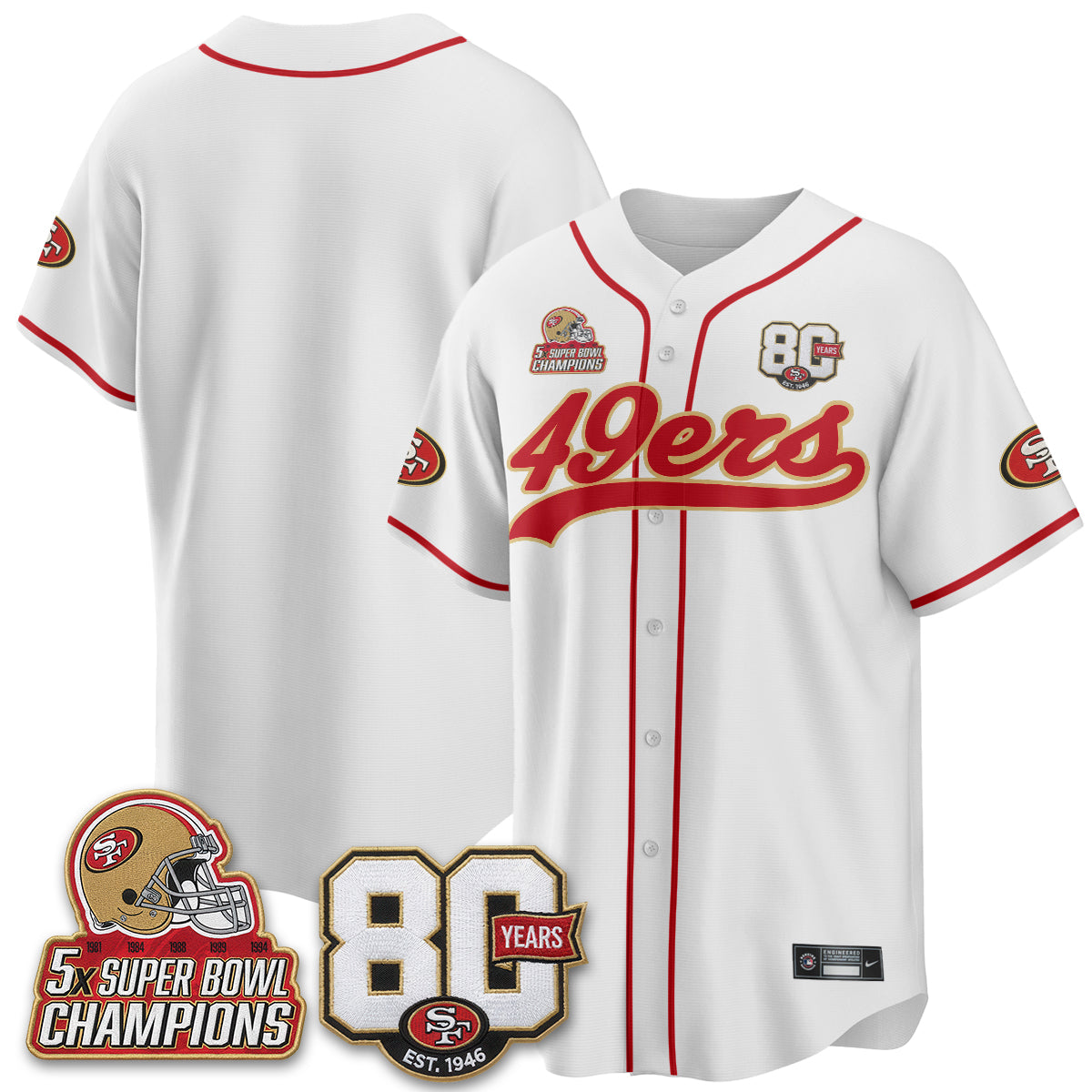 SF 80 Years & 5X Champs Patch Black Gold Baseball Jersey - Stitched