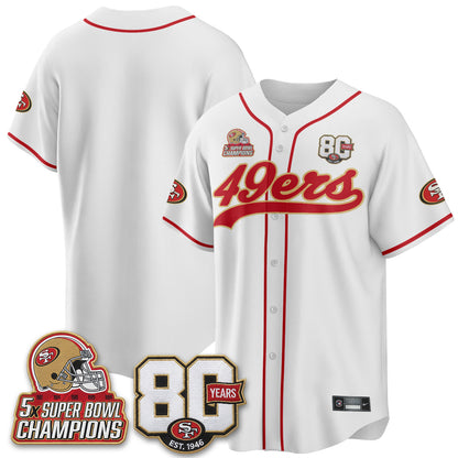 SF 80 Years & 5X Champs Patch Black Gold Baseball Jersey - Stitched