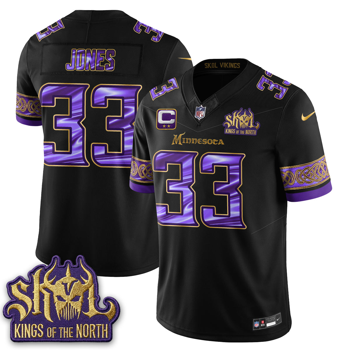 Minnesota Vikings Fangear Edition Warrior Skol Patch Vapor Jersey - Stitched