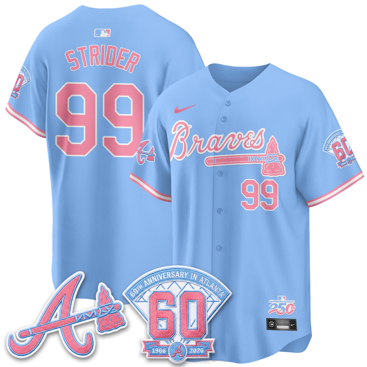 Atlanta Braves x Bubblegum Vapor Jersey - Stitched
