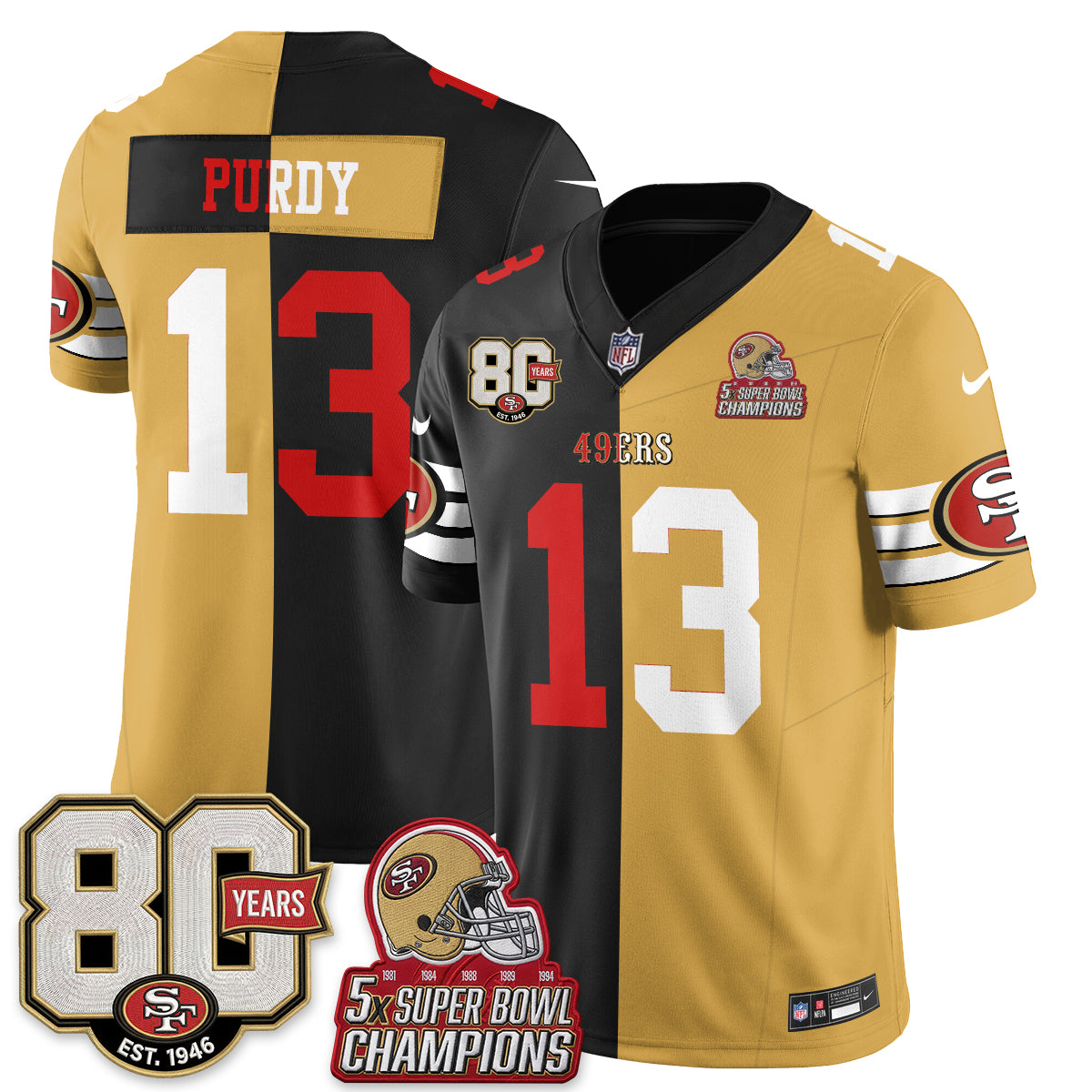 San Francisco 49ers Split Style Vapor Jersey - Stitched