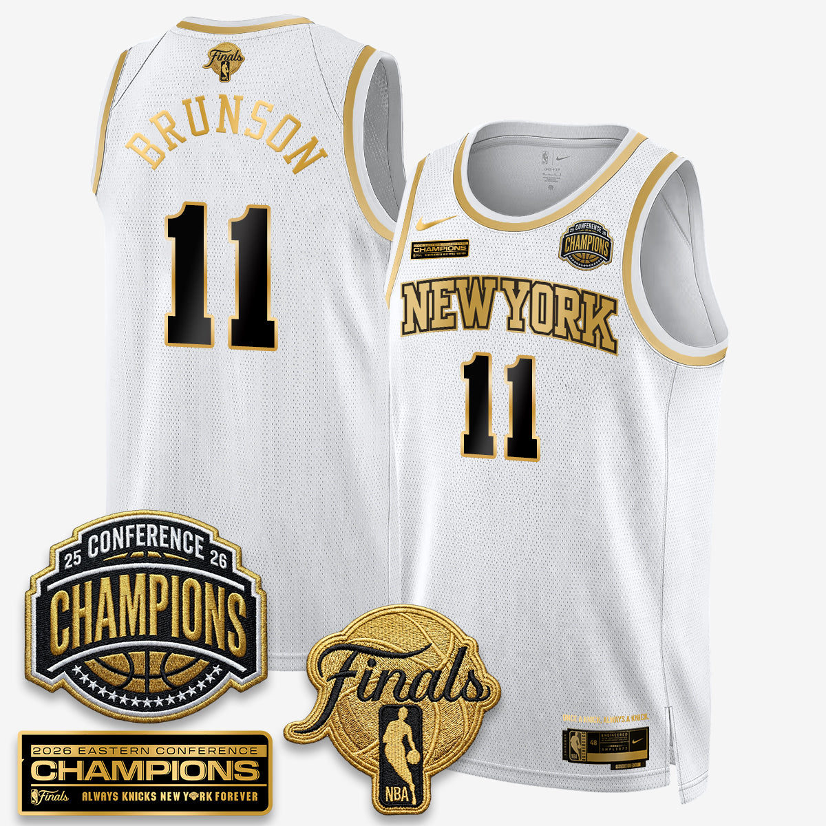 New York Knicks 2026 NBA Eastern Conference Champions White Gold Edition Jersey - Stitched