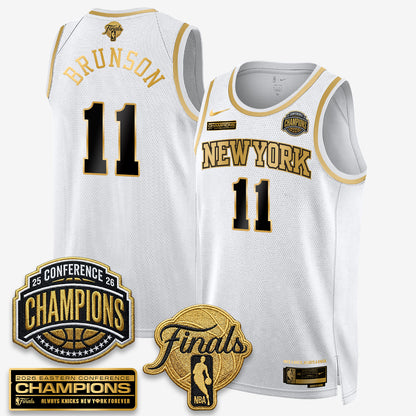 New York Knicks 2026 NBA Eastern Conference Champions White Gold Edition Jersey - Stitched