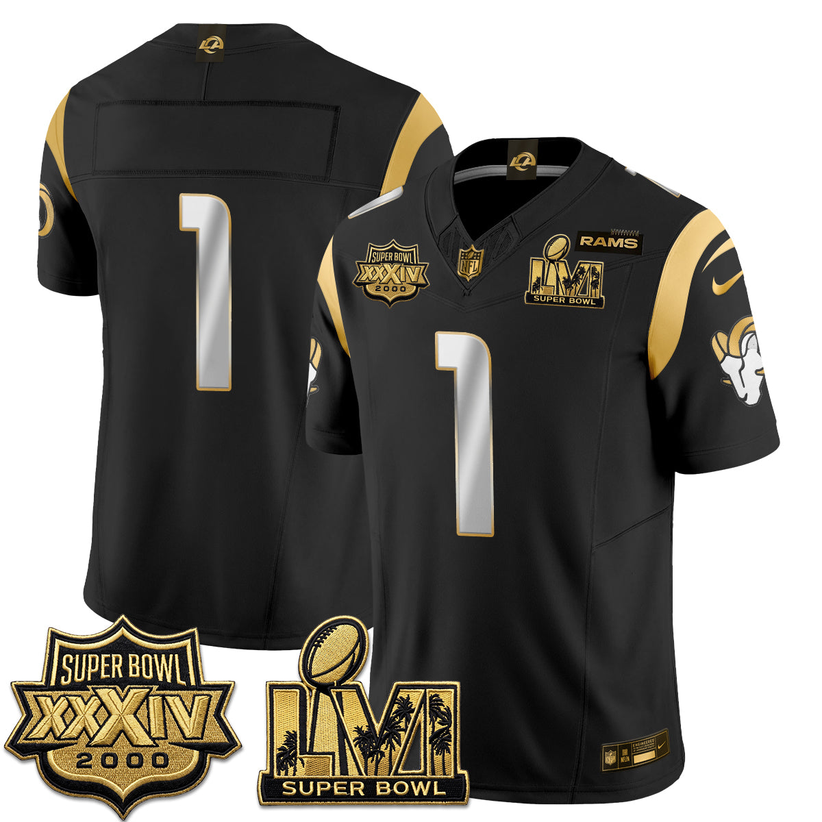 Los Angeles Rams SBowl Champs Gold Vapor Jersey - Stitched