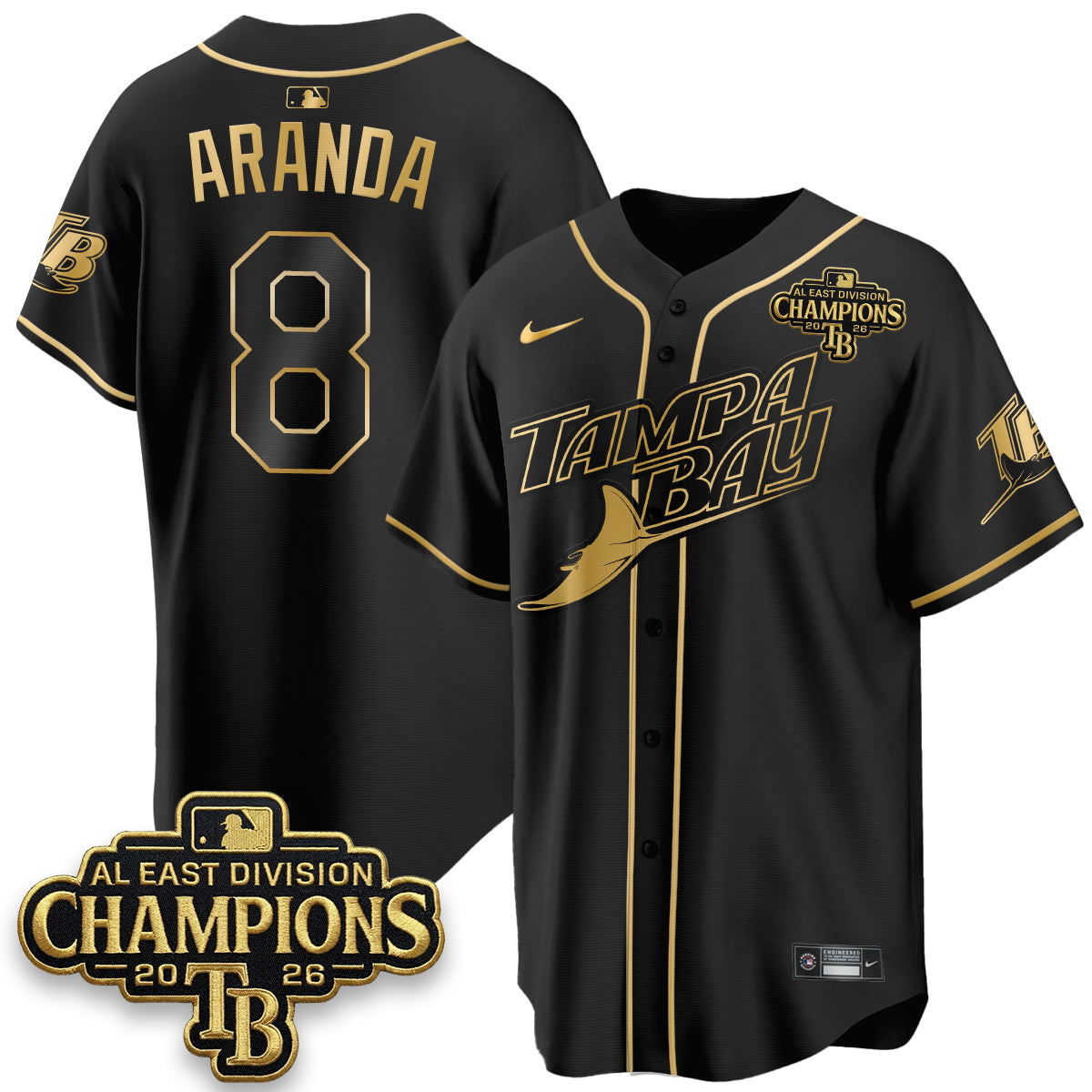 Tampa Bay Rays 2026 AL East Champs Gold Edition Vapor Jersey - Stitched-NQD
