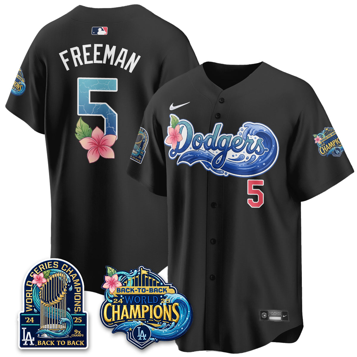 Los Angeles Dodgers Coastal Vapor Hawaiian Jersey - All Stitched