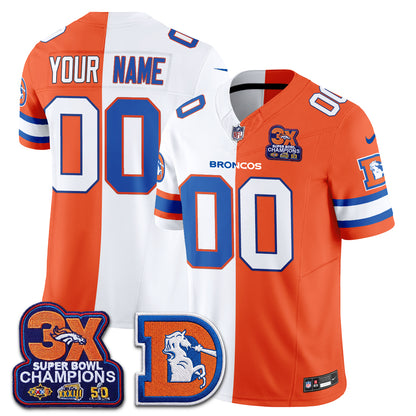 Denver Broncos Throwback Split Vapor Custom Jersey - Stitched-NQD