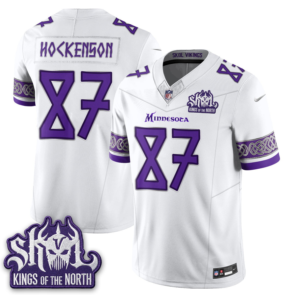 Minnesota Vikings Fangear Edition Warrior Skol Patch Vikings Font Vapor Jersey - Stitched